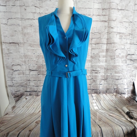 Saks Fifth Avenue Black Label Teal Ruffle Midi Dress - Picture 1 of 8